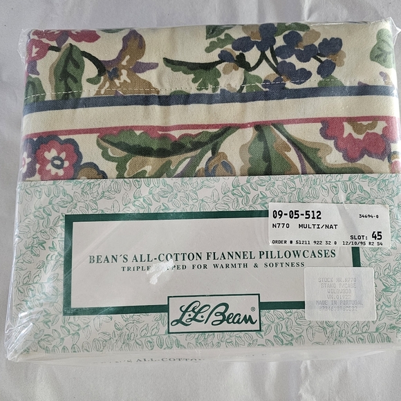 L.L.Bean All Cotton SOFT Flannel Pillowcases 1995 New in Pkg WILDWOOD Portugal - Picture 12 of 12